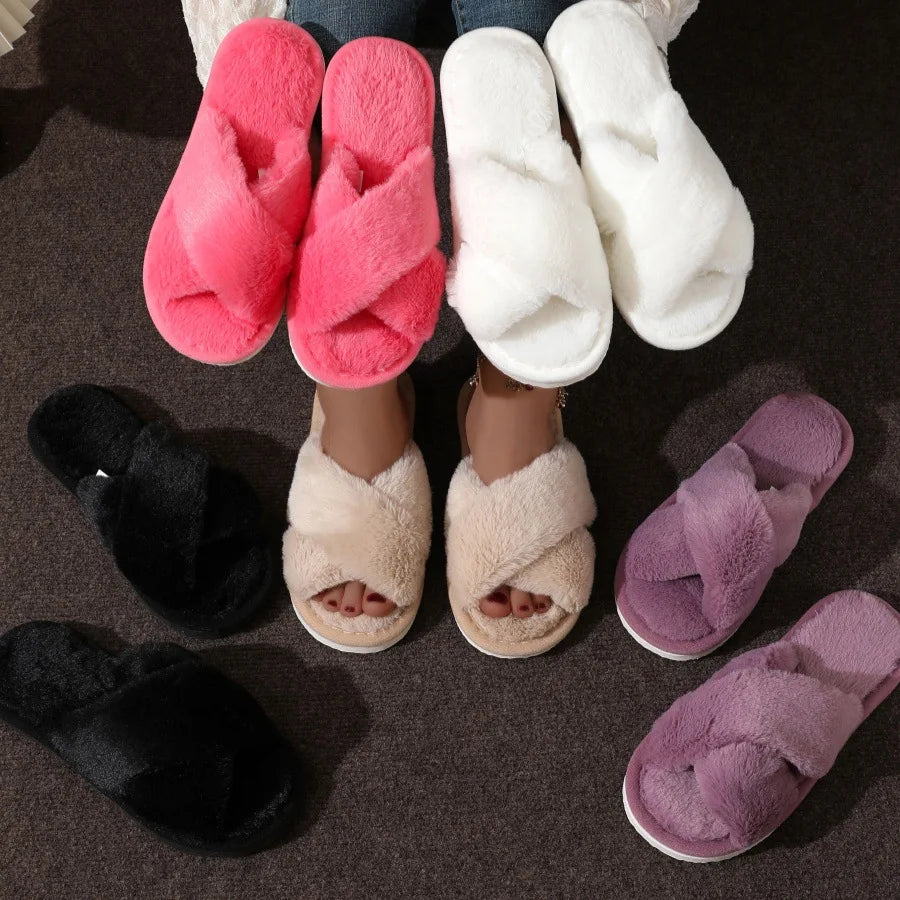 Criss Cross Plush Winter Slippers