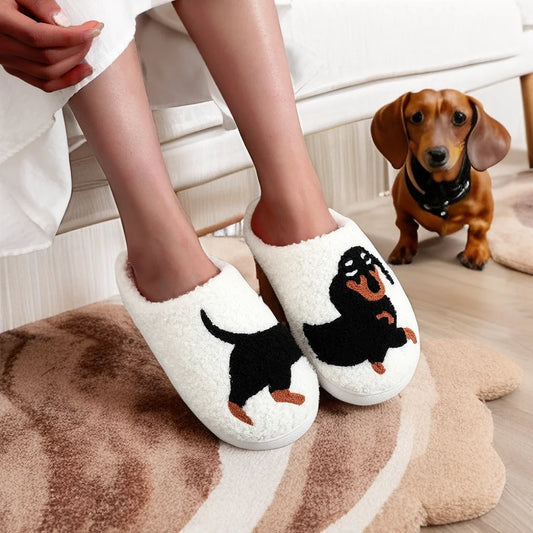 Dachshund Embroidered Plush Slippers