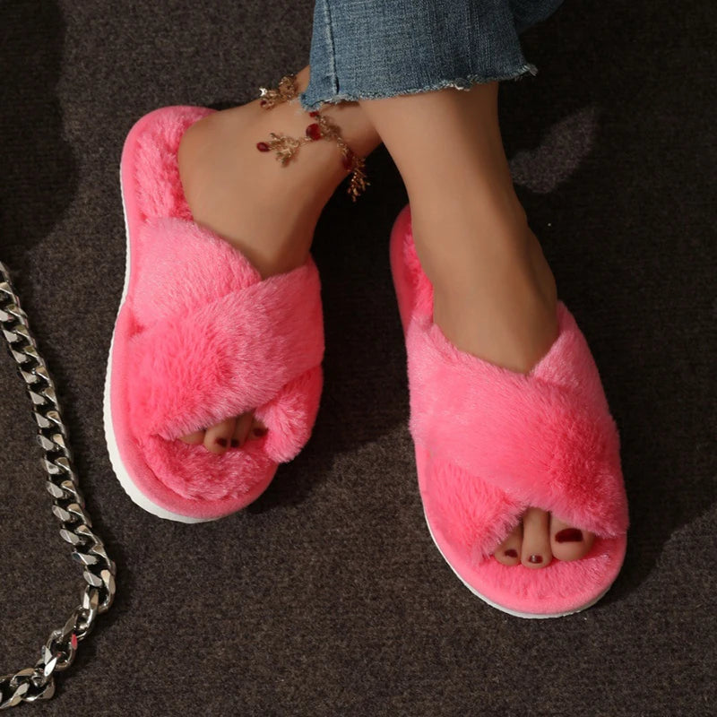 Criss Cross Plush Winter Slippers