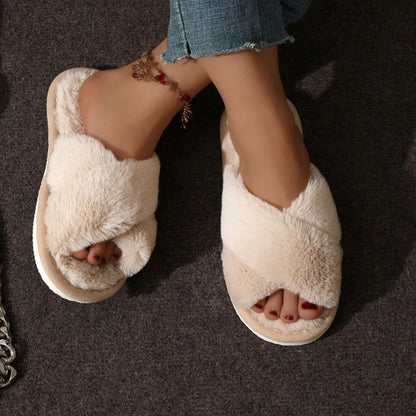 Criss Cross Plush Winter Slippers