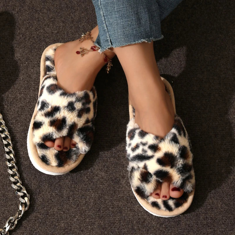 Criss Cross Plush Winter Slippers