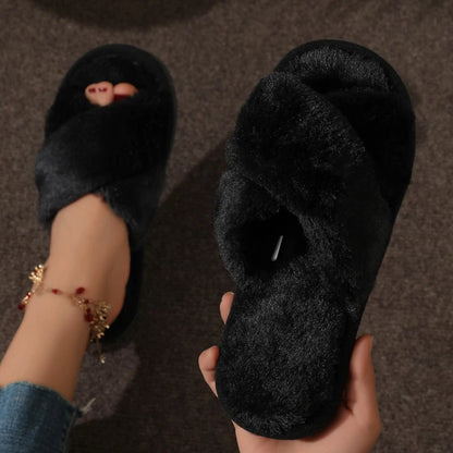 Criss Cross Plush Winter Slippers