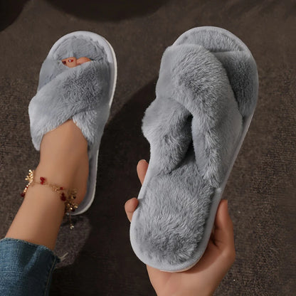 Criss Cross Plush Winter Slippers